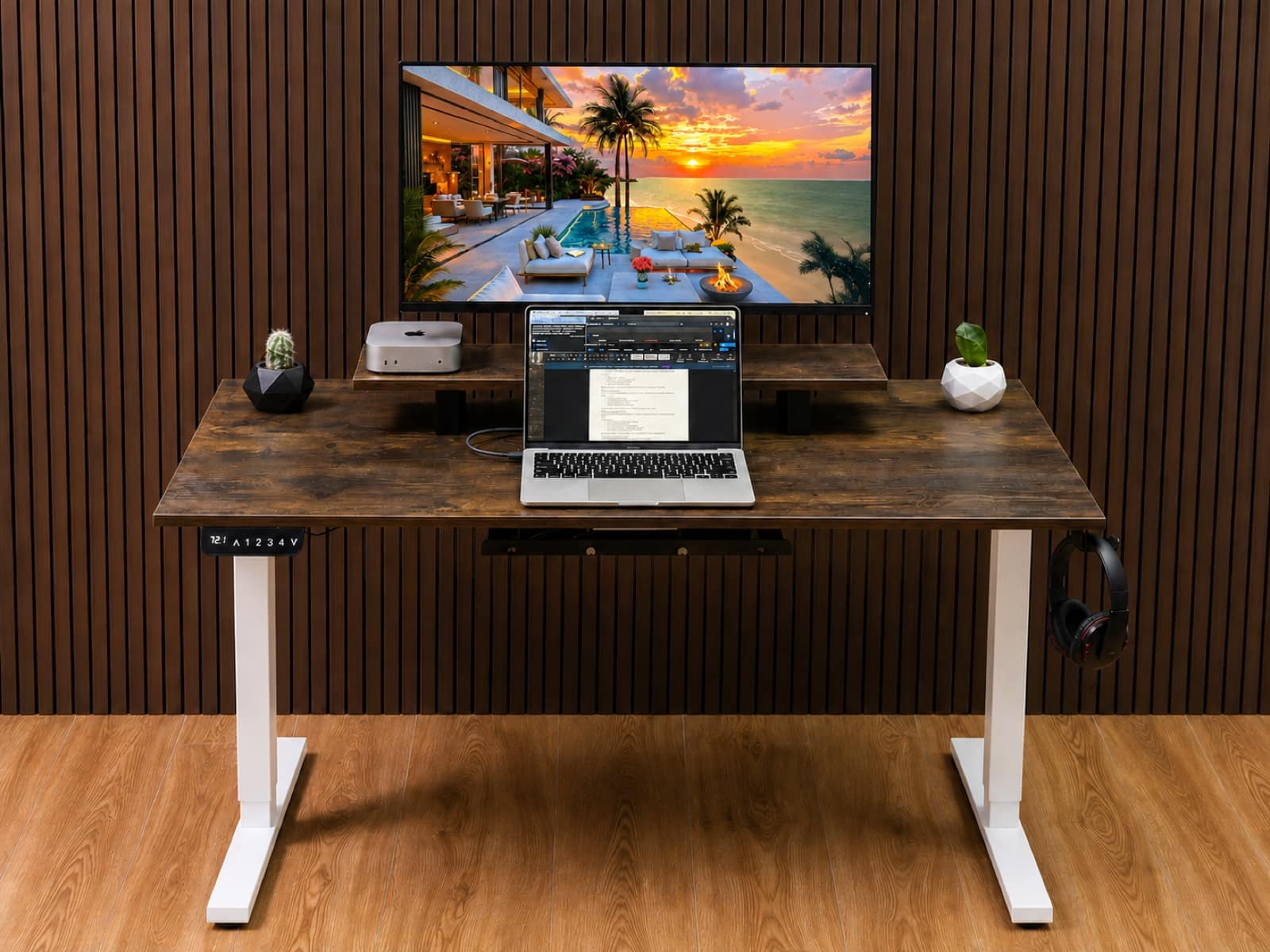Ergolevel Core in Rustic Dark Walnut with a white frame