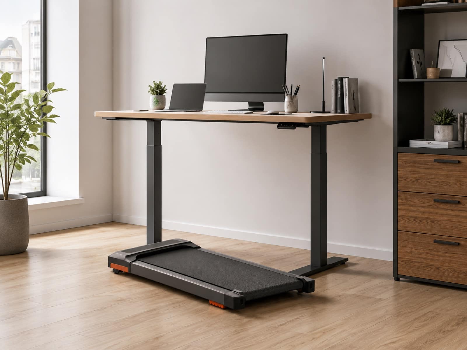 ERGO590 walking pad under an Ergolevel desk